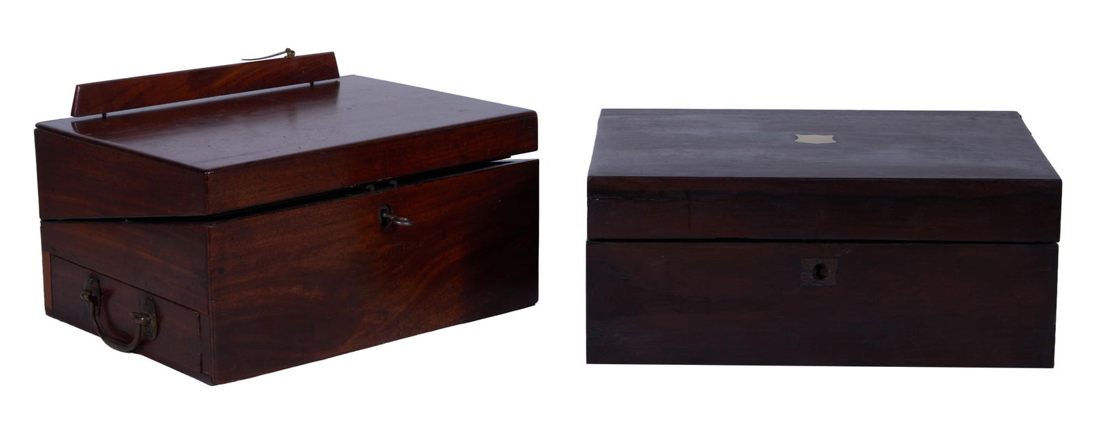 Two English Lap Desks, 19th c., Rosewood- H.- 5 5/8 in., W.- 13 in., D.- 9 1/4 in.; Mahogany- H.- 7 (1 of 4)