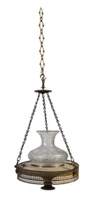 Unusual French Hanging Sinumbra Tole Peinte Iron Chandelier, 19th c., H.- 10 7/8 in., Dia.- 11 1/4