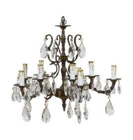 Spanish Brass and Crystal Ten Light Chandelier, 20th c., H.- 18 in., Dia.- 21 in.