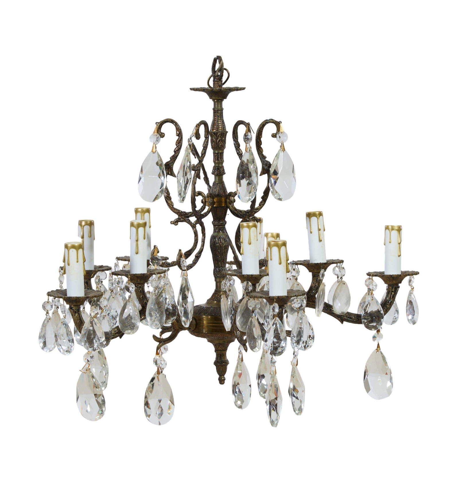 Spanish Brass and Crystal Ten Light Chandelier, 20th c., H.- 18 in., Dia.- 21 in. (1 of 1)