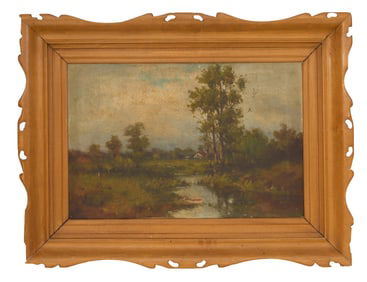 British/American School (19th/20th Century), "Landscape with Stream," H.- 16 in., W.- 24 in.,