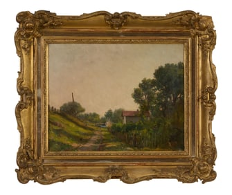 French School (19th Century), "Country Road," 1890, H.- 12 7/8 in., W.- 16 in., Framed- H.- 19 1/4