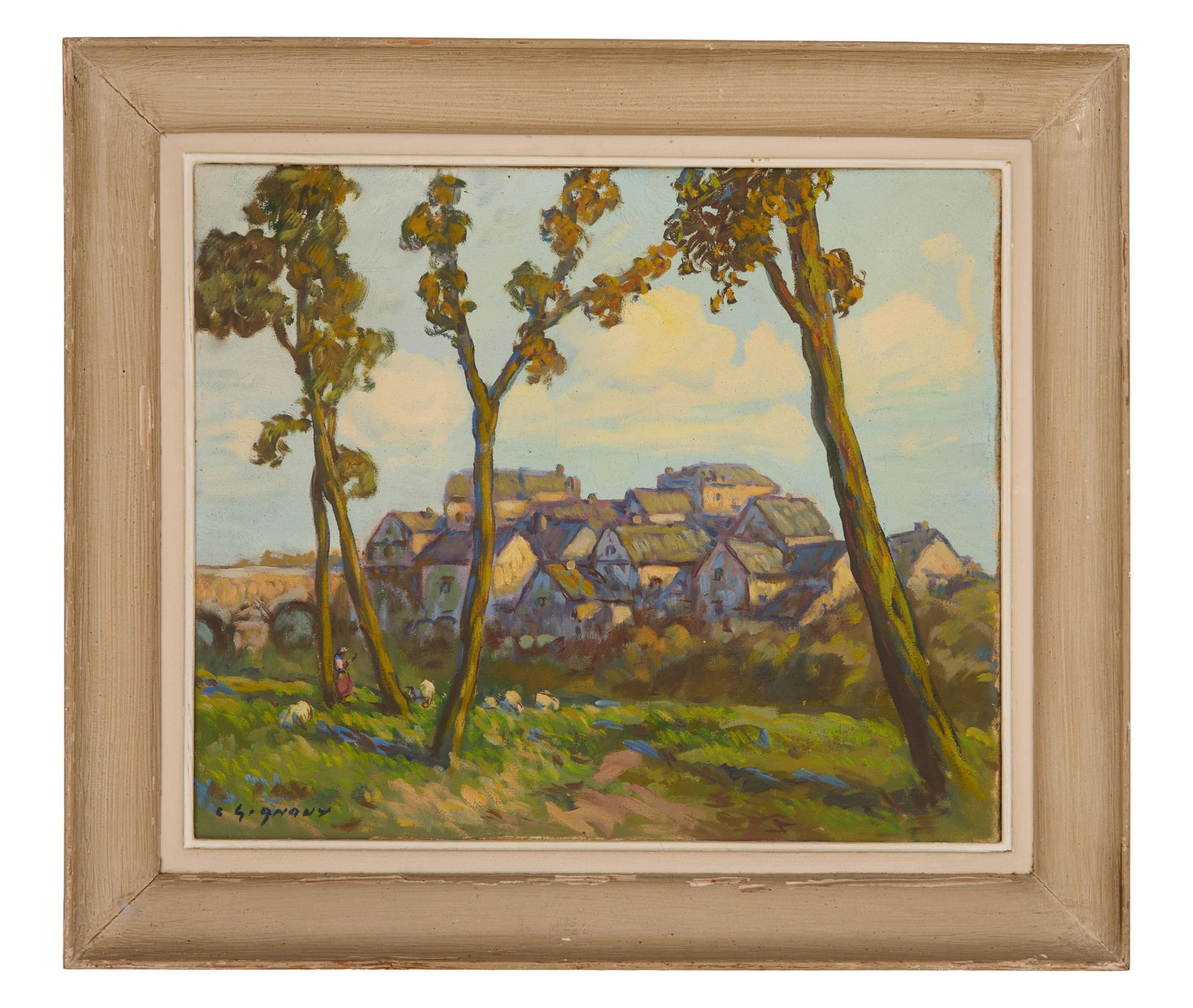 Ludovic Signoux (French, b. 1912), "L'ile Saint Esprit et Le Pont du Cher, Vierzon [France]," H.- 18 (1 of 17)