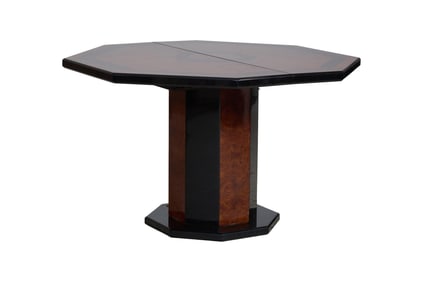 French Art Nouveau Ebonized and Walnut Extension Dining Table, early 20th c., H.- 30 in., W.- 48