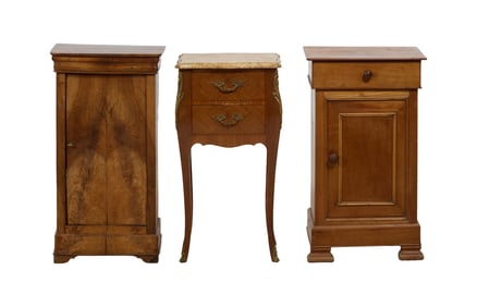 Three French Walnut Nightstands, 19th/20th c., Louis XV- H.- 27 in., W.- 14 1/2 in., D.- 11 1/2 in.