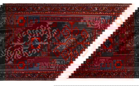 Vintage Afghan Baluch Carpet, 4' 3 x 7' 4.