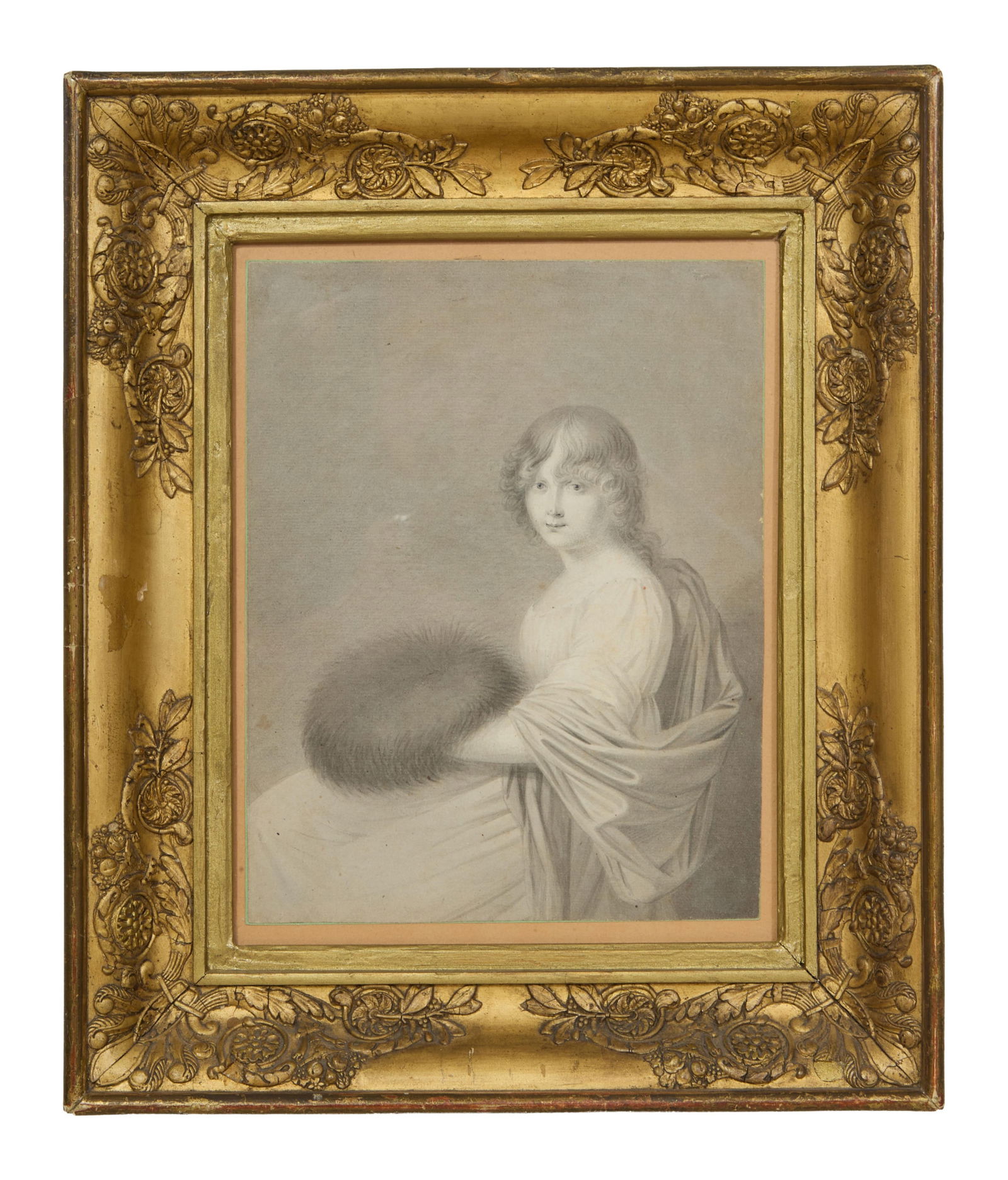 Nicolas Schenker (Swiss, c. 1760-1848), "Portrait of a Lady with a Fur Muff," Sight- H.- 9 in., W.- (1 of 4)