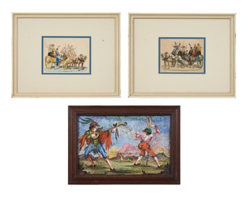Three Italian Carnival (Mardi Gras) Collectibles, 19th c., Prints- Sight- H.- 6 in., W.- 7 1/2 in.,