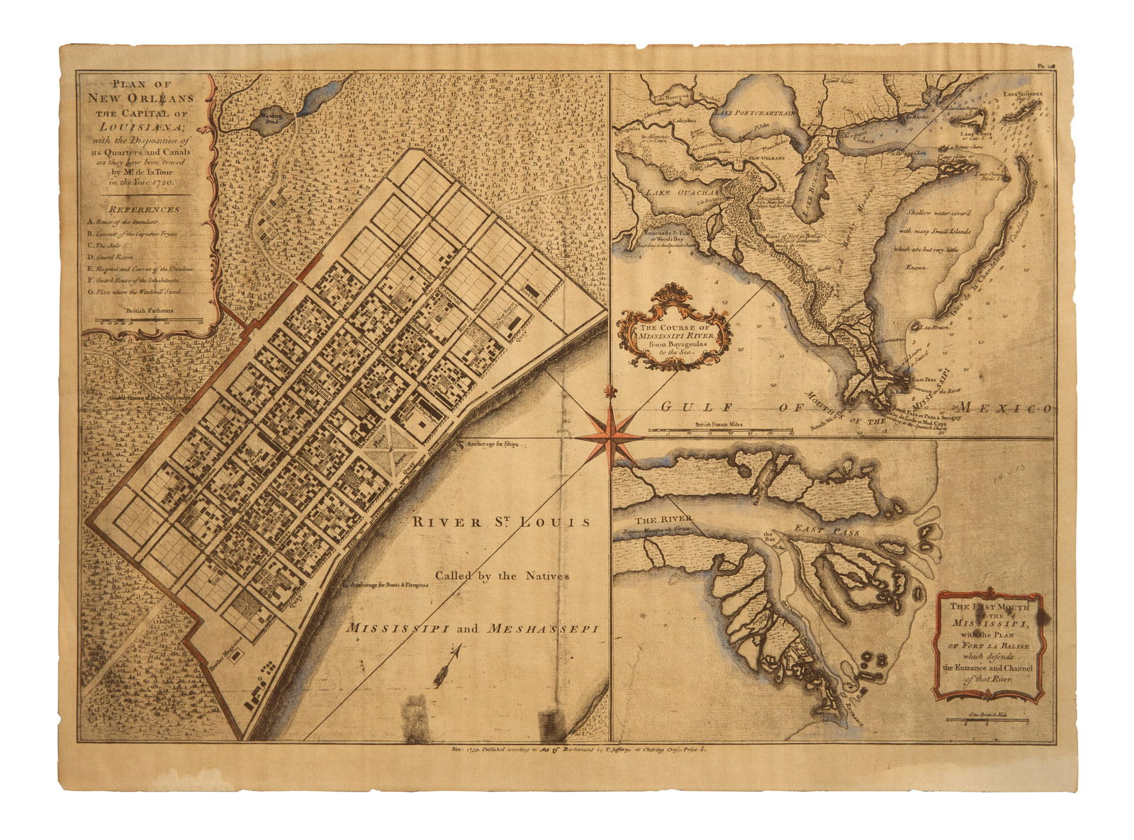 After Thomas Jefferys (British, 1719-1771), "Plan of New Orleans, The Capital of New Orleans," H.- (1 of 2)