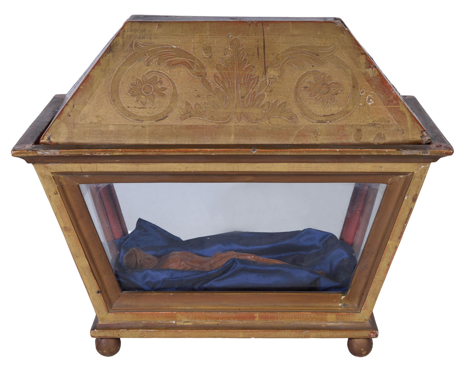 Giltwood Tabletop Reliquary Case, 19th c., H.- 14 in., W.- 16 in., D.- 9 in. (1 of 3)