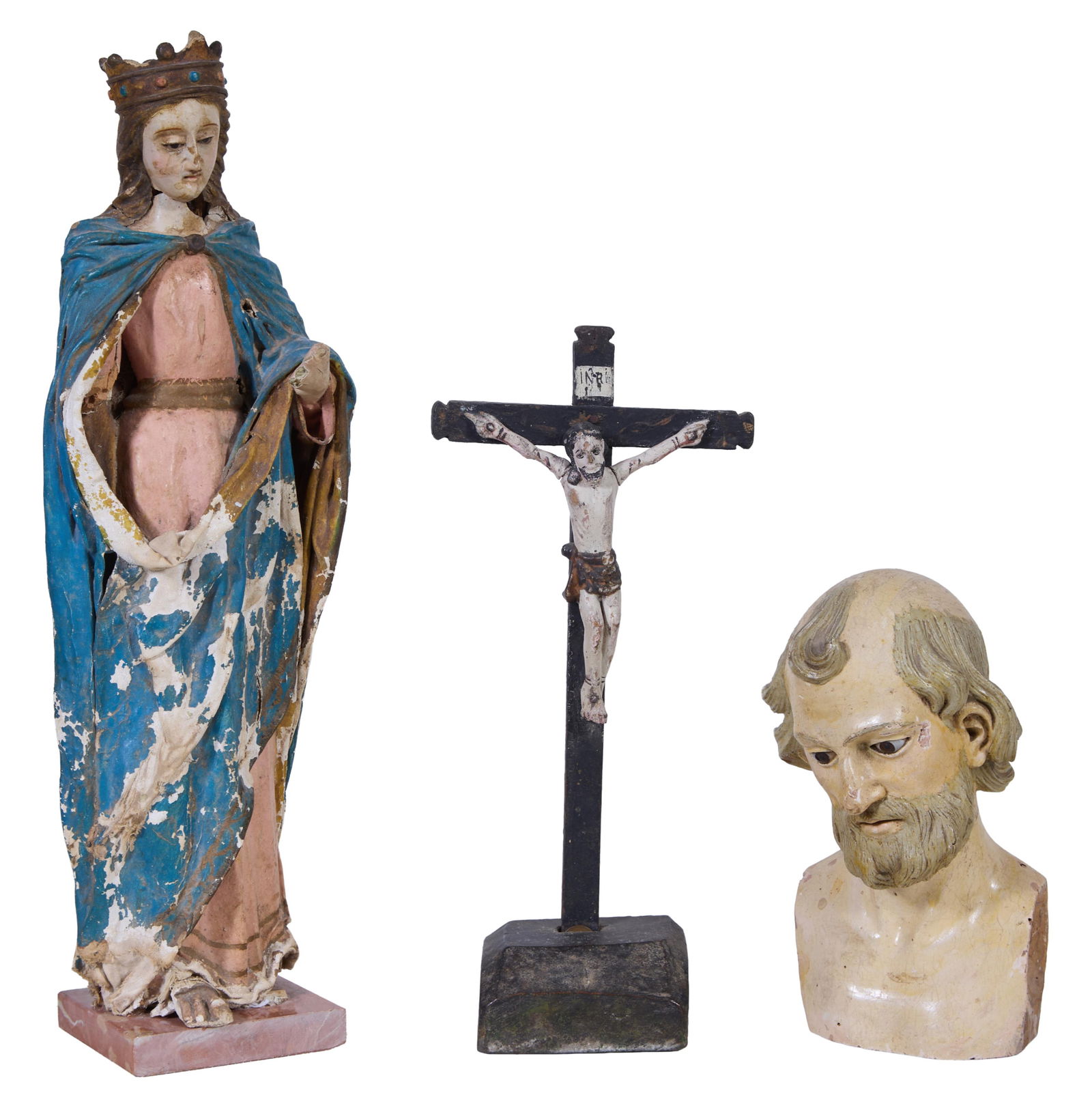Group of Three Religious Items, 19th/20th c., Mary- H.- 19 3/4 in., W.- 6 1/2 in., D.- 4 1/2 in. (3 (1 of 6)