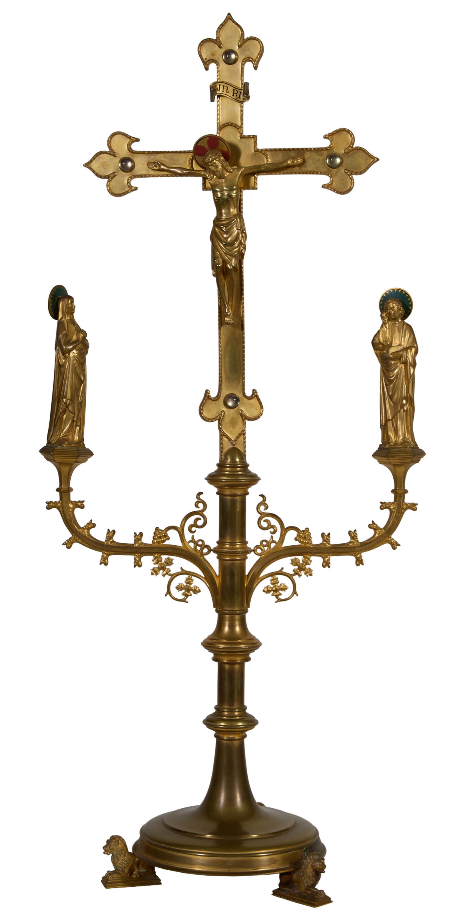 Large Brass Altar Cross, 20th c., H.- 38 in., W.- 16 in., D.- 10 in. (1 of 4)