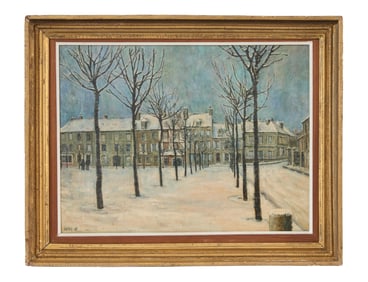 Pierre Courtois (French, b. 1963), "Street Scene in Winter," 1963, H.- 18 1/4 in., W.- 24 in.,