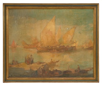 Ettore Caser (Italian/American, 1880-1944), "Waiting for the Ships to Come In," H.- 29 in., W.- 36