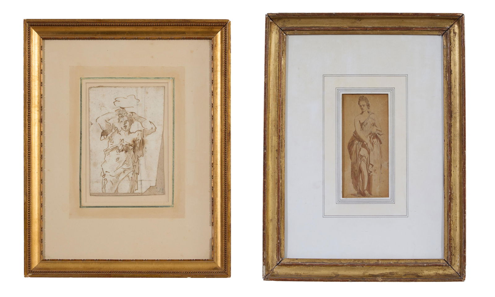 Italian School (17th/18th Century), "Studies of Two Classical Figures," First- Sight- H.- 6 1/4 in., (1 of 11)