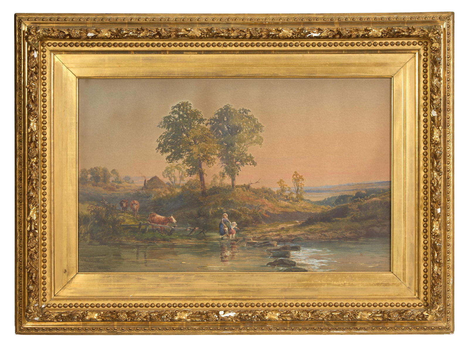 John Faulkner (Irish, 1835-1894), "A River Wey," Sight- H.- 17 1/2 in., W.- 29 1/2 in., Framed- H.- (1 of 4)