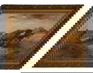 Henry Schouten (Belgian, 1859/1867-1927), "Plowing the Field," H.- 29 in., W.- 39 1/2 in., Framed-