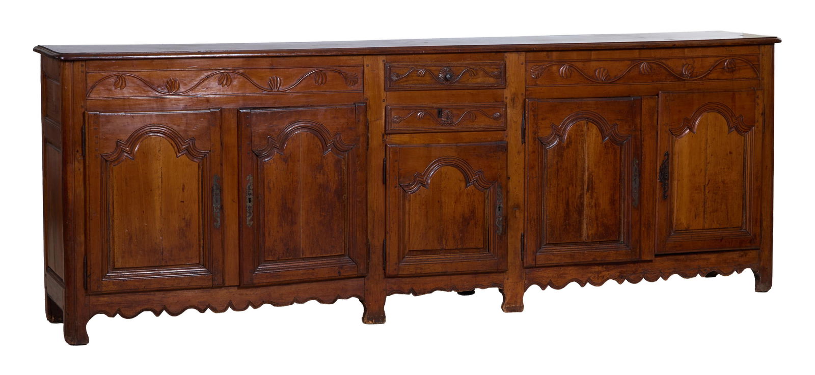 Large French Provincial Louis XV Style Cherry Enfilade, mid 19th c., H.- 41 in., W.- 116 in., D.- 19 (1 of 20)