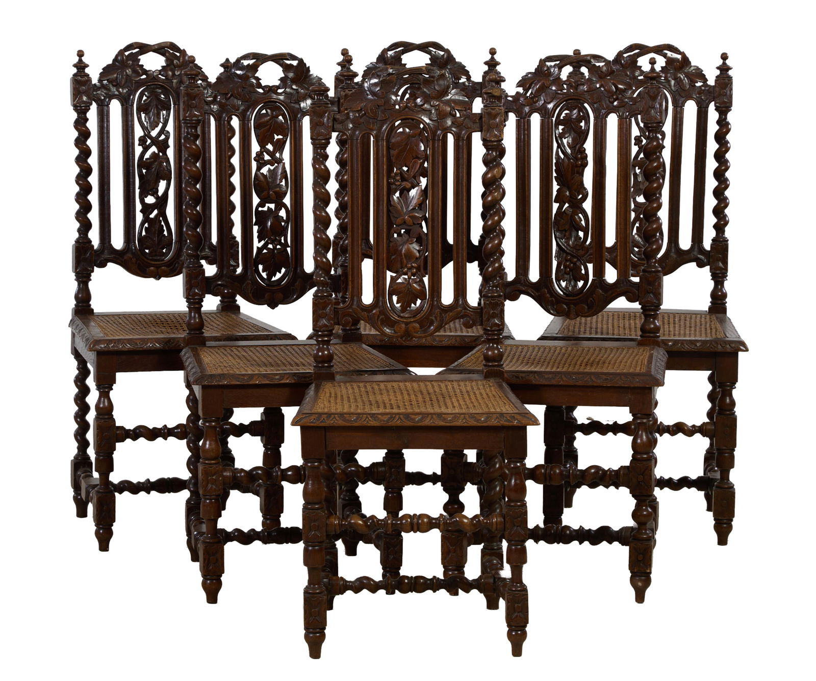 Six French Henri II Style Carved Beech Dining Chairs, late 19th c., Each- H.- 42 in., W.- 18 1/4 (1 of 3)