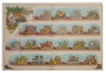 Mardi Gras Parade Bulletin, Rex, 1909, "The Treasures of the King," H.- 28 5/8 in., W.- 42 3/4 in.