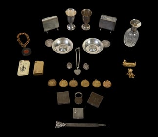 Twenty-One Mardi Gras Krewe Favors and Charms, 20th c., (21 Pcs.)