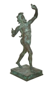 Dancing Faun of Pompeii Patinated Bronze Statue, 19th c., H.- 32 1/2 in., W.- 14 in., D.- 11 1/2 in.