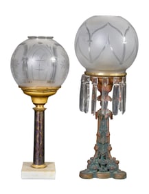 Two Solar Lamps, mid 19th c., Column- H.- 21 in., Dia.- 9 in.; Gothic- H.- 24 in., Dia.- 9 1/2 in.