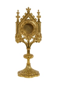 Antique Gilt Bronze Reliquary Monstrance, 20th c., H.- 13 1/2 in., Dia.- 4 1/2 in.