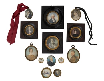 Group of Thirteen Miniature Portraits, Pair of Brass- H.- 4 1/4 in., W.- 3 1/16 in. (13 Pcs.)