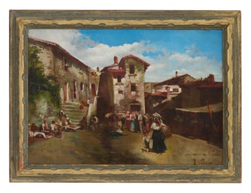 Jose Villegas y Cordero (Spanish/Italian, 1848-1921), "Market in July," H.- 14 1/4 in., W.- 20 1/4