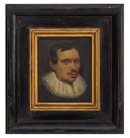 Continental School (19th Century), "Study of a Man in a Ruffle," H.- 6 in., W.- 5 in., Framed- H.-