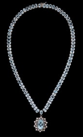14K White Gold Diamond and Aquamarine Pendant Link Necklace, Total Diamond Wt.- 1.40 carats, Total