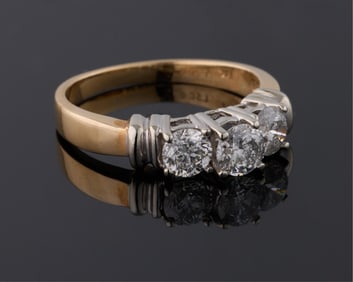 Ladies' 14K Two Tone Gold Diamond Ring, Total Diamond Wt.- 0.97 carats, Size- 6 3/4.