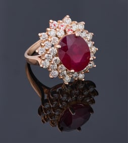 Ladies' 14K Rose Gold Ruby and Diamond Dinner Ring, Total Diamond Wt.- 2.45 carats, Size- 7.