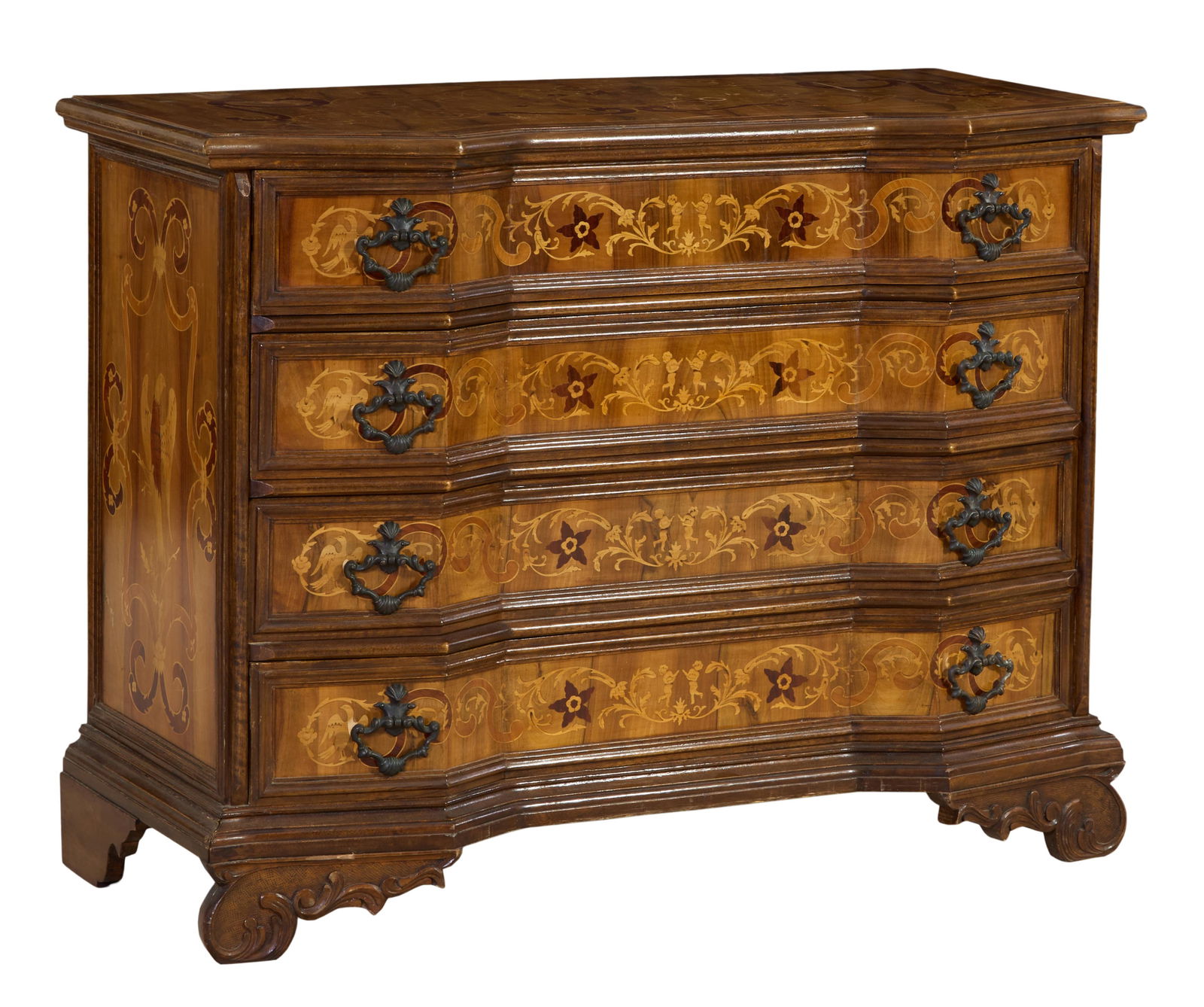 Italian Style Eagle Parquetry Chest of Drawers, 20th c., H.- 37 in., W.- 48 1/2 in., D.- 21 1/4 in. (1 of 2)
