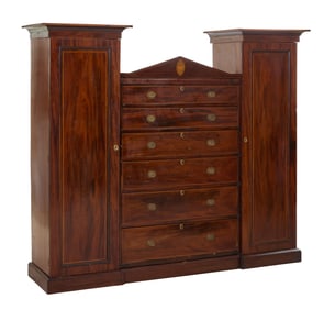 English Regency Inlaid Rosewood Gentleman's Wardrobe, early 19th c., H.- 77 in., W.- 92 1/2 in., D.-