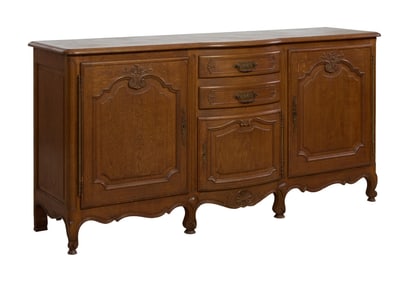French Provincial Louis XV Style Oak Sideboard, 20th c., H.- 39 1/2 in., W.- 79 1/2 in., D.- 22 1/2