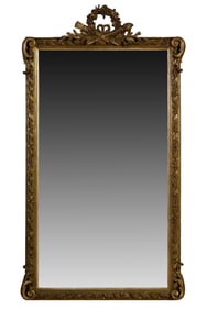 French Louis XVI Style Giltwood and Gesso Overmantel Mirror, late 19th c., H.- 58 in., W.- 32 1/4