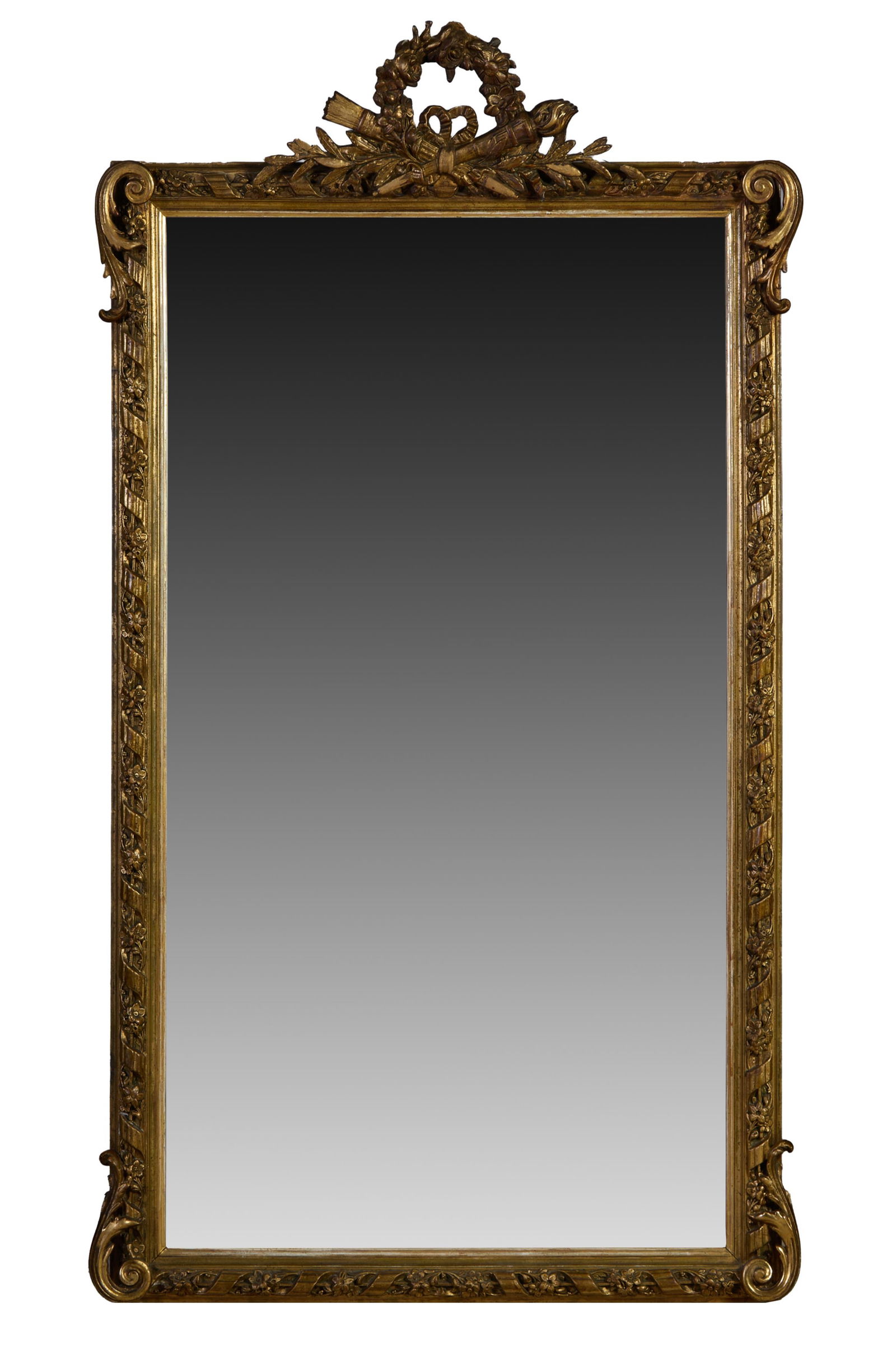 French Louis XVI Style Giltwood and Gesso Overmantel Mirror, late 19th c., H.- 58 in., W.- 32 1/4 (1 of 1)