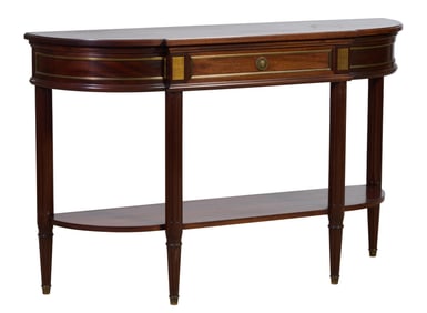 French Louis XVI Style Walnut Console, 20th c., H.- 36 in., W.- 57 in., D.- 15 3/4 in.