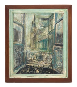 John Paul Brugset (American/Louisiana, 1914-1985), "View of St. Louis Cathedral [From French Quarter