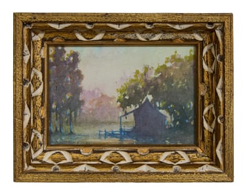 Don Wright (American/Louisiana, 1938-2007), "Cabin in the Swamp," 1974, H.- 3 1/4 in., W.- 4 3/4