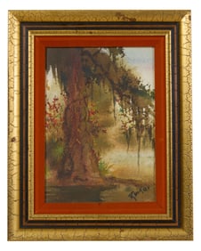 Robert Rucker (American/Louisiana, 1932-2001), "Cypress Tree in Swamp," Sight- H.- 9 1/2 in., W.- 6