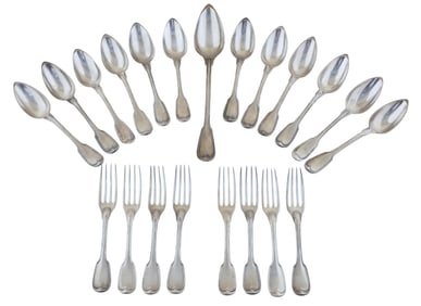 Twenty-One Pieces of French Fiddle Thread Flatware, App. First Standard Wt.- 57.28 Troy oz.; App.