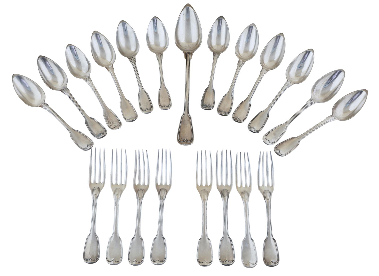 Twenty-One Pieces of French Fiddle Thread Flatware, App. First Standard Wt.- 57.28 Troy oz.; App. (1 of 5)