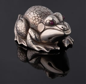 Russian Faberge Style Silver Frog, H.- 1 3//16 in., W.- 1 5/8 in., D.- 2 1/8 in., App. Total Wt.-