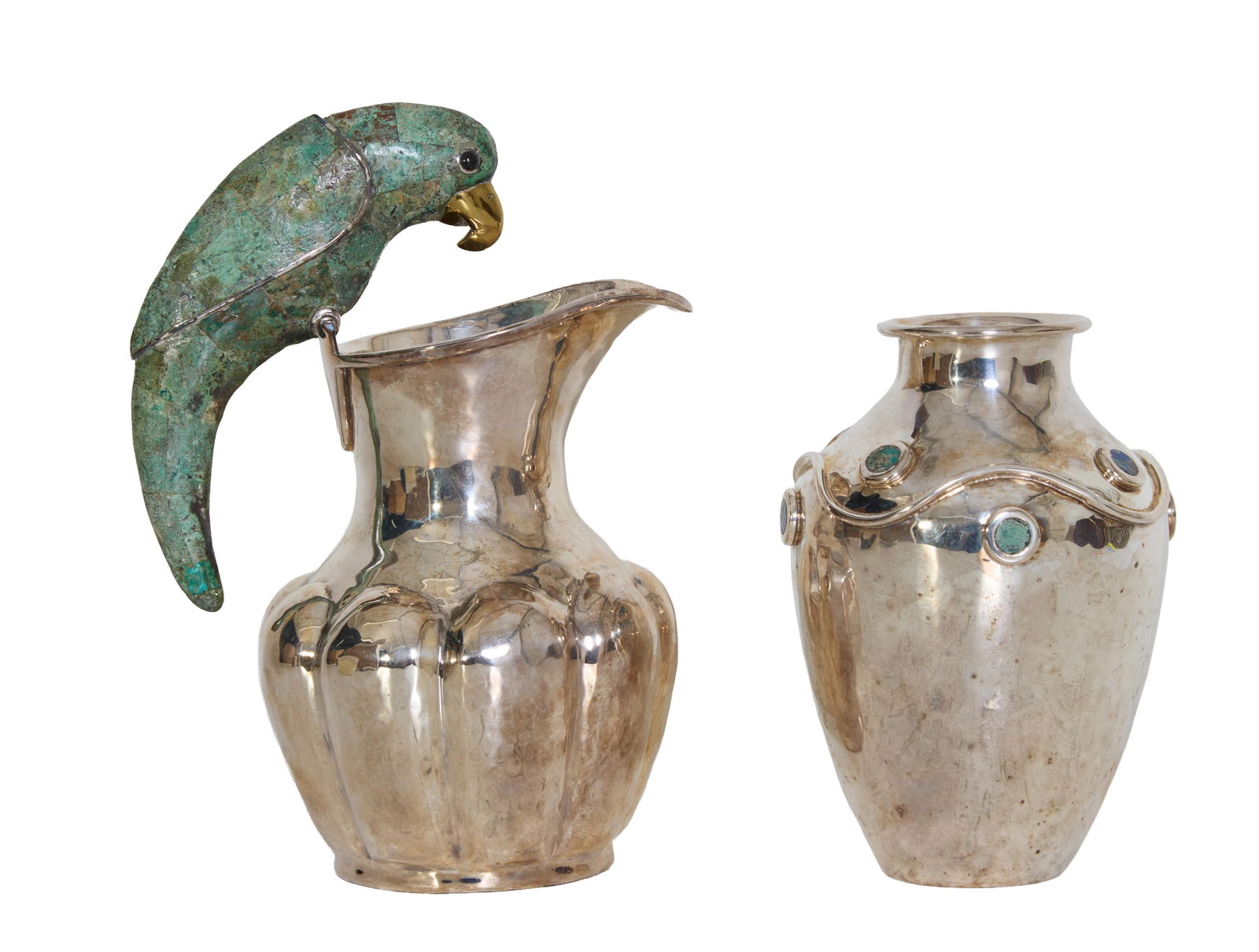 Mexican Los Castillo Silverplated Pitcher and Vase, 20th c., (1 of 4)