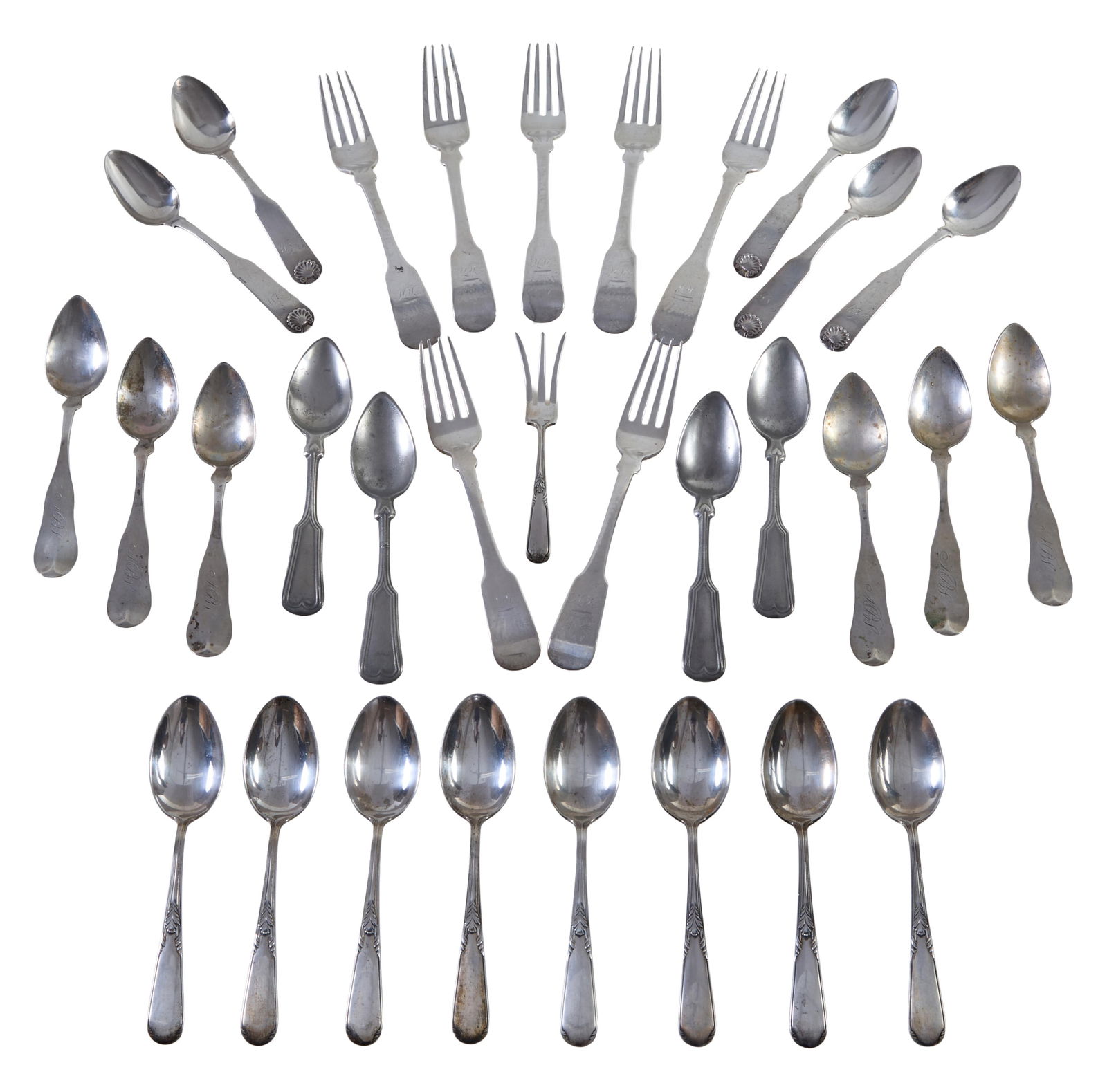 Twenty-Eight Pieces of American Silver Flatware, 19th/20th c., App. Coin Silver Wt.- 4.94 Troy oz.; (1 of 3)