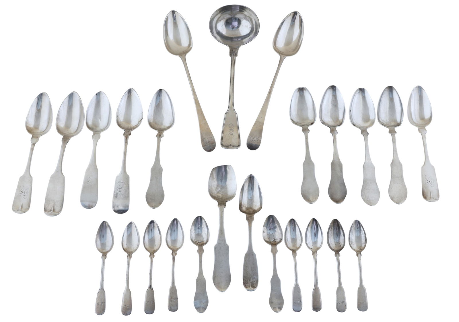 Twenty-Five Pieces of Silver Flatware, 19th c., App. Sterling Wt.- 6.445 Troy oz.; App. Coin Silver (1 of 8)