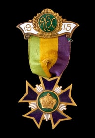 Mardi Gras Ducal Badge, Rex, 1915, Overall- H.- 3 1/2 in., W.- 1 3/4 in.